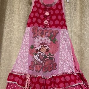 Custom upcycled strawberry shortcake dress size 4-6 little girls 80s style